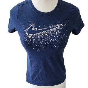 Nike Athletic Cut  Swoosh 2016 Navy Blue Short Sleeve T-shirt Youth Fit Size Med